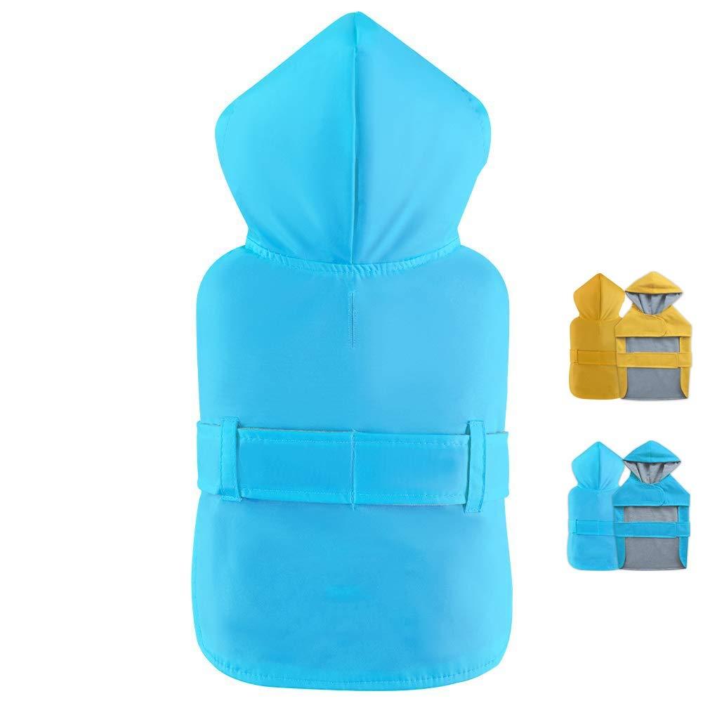 Dog Raincoat Poncho Dogs Rain Jacket Slicker Hooded with Breathable Lining Harness Hole Pet Water Proof Clothes for Small Dogs Puppies,Blue,Back Length 9.8 inch S: Bust 14.9-19.8",Neck 11.4-14.4 ",Back 9.8" Blue - PawsPlanet Australia