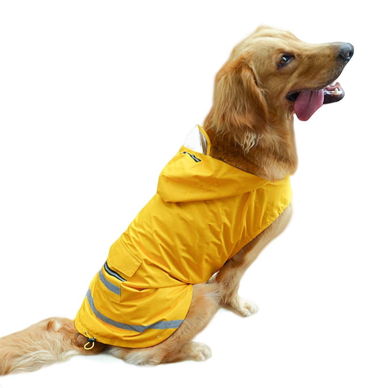 Tankyomilex Pet Dog Raincoat Lightweight Rain Jacket with Adjustable Strap and Reflective Straps Hoodie Waterproof Clothes Medium Large Dog Rain Poncho Jacket, Yellow Size 4XL XXXX-Large: Chest girth 30", Neck girth 19" - PawsPlanet Australia
