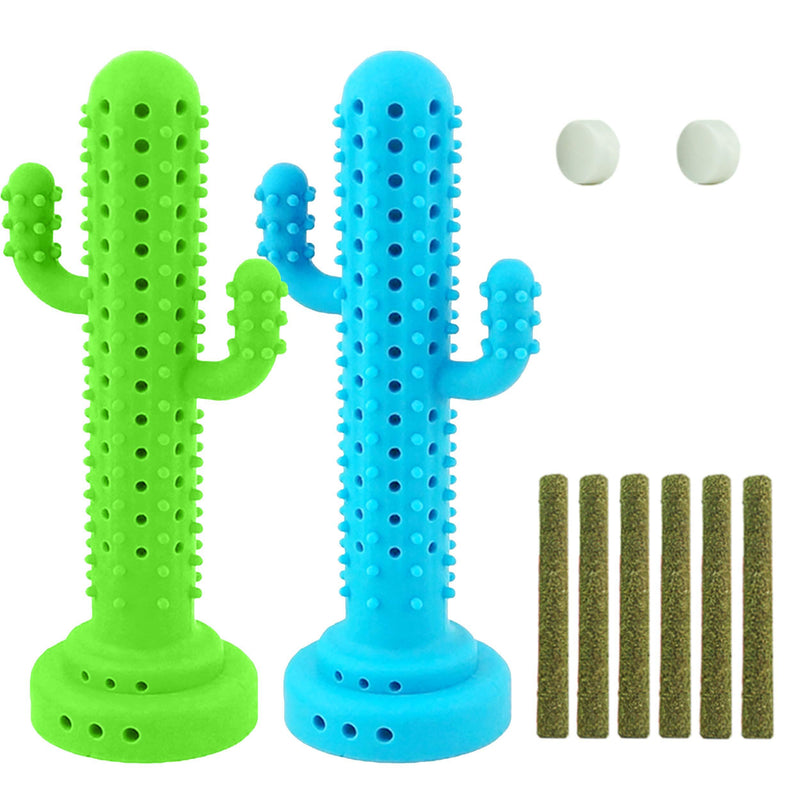 Jaffa Pet Shop Cactus Teething Cat Toy Mint 100% Soft Silicon Interactive Cat Teether Catnip Toy Durable and Soft Bite Resistant Pet Chewable Toy Cat Dental Care Toy with 2 Small Bell and 6 Catnips - PawsPlanet Australia