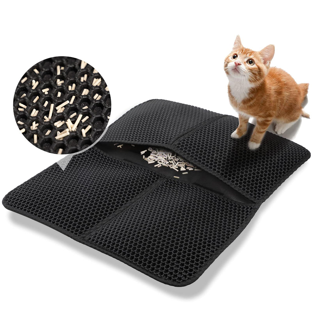 GeeRic Foldable Cat Litter Mat, Black Double Layer Waterproof Trapping Mat, Premium Cat Litter Trap Mats, Dirt Catcher Kitty Litter Mats 4530 cm - PawsPlanet Australia