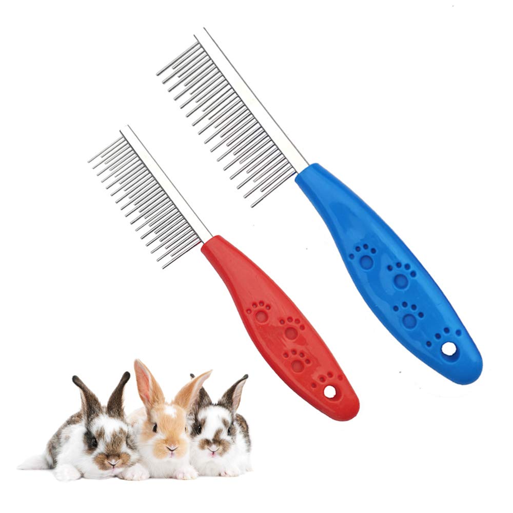 Pet Hair Buster Comb, 2PCS Detangling Brush for Dogs Stainless Steel Long and Short Teeth Hair Buster for Rabbits, Cats, Dogs, Hamsters, Guinea Pigs, Red and Blue - PawsPlanet Australia