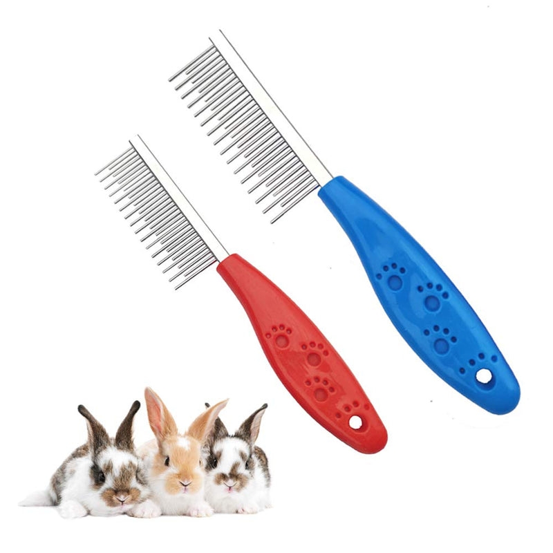 Pet Hair Buster Comb, 2PCS Detangling Brush for Dogs Stainless Steel Long and Short Teeth Hair Buster for Rabbits, Cats, Dogs, Hamsters, Guinea Pigs, Red and Blue - PawsPlanet Australia