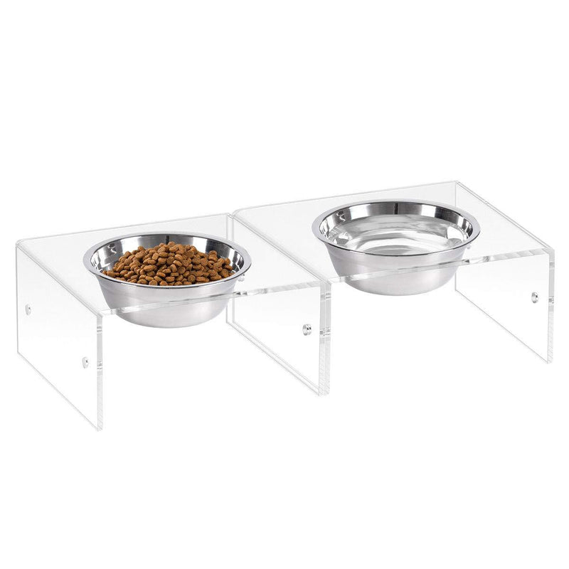 Acrylic Raised Dog Bowls Stand 2 Packs, Great for Medium/Small Size Dogs, Clear Pet Feeder Stand with 2 Stainless Food Bowl&Water Bowls, Magnetic Bonding with Height 4.1in 4.1'' Tall-17 oz bowl - PawsPlanet Australia