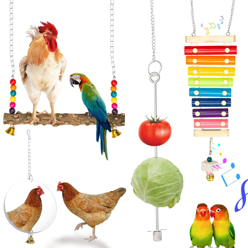 Enhopty 4PCS Chicken Toys Hen Swing Chickens Stand Perch Xylophone Toy Skewer String Feeder Mirror for Chick Coop Hens Chook Birds - PawsPlanet Australia