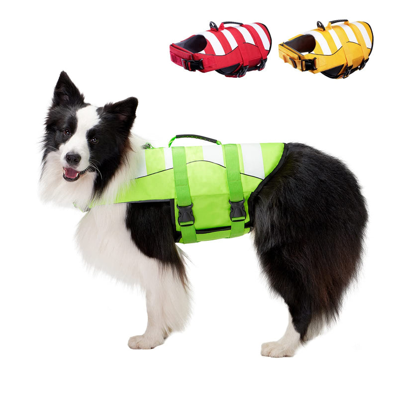 Superior Buoyancy Dog Life Jacket Ripstop Safety Vests for Swimming, Boat, High Visibility & Rescue Handle for Small, Medium, Large Size Dogs X-Small Green - PawsPlanet Australia