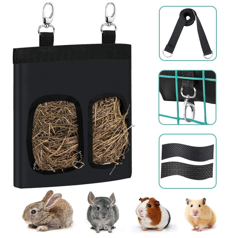 SlowTon Rabbit Hay Feeder Bag, Double-Layer Large Hamster Guinea Pig Chinchilla Feeder Storage with Shoulder Strap, Rabbit Food Bag, Small Pet Feeding Storage Bag for Small Animals Eating Hay Black - PawsPlanet Australia