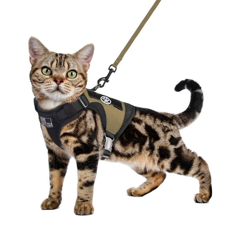 Cat Harness and Leash Set for Walking, Easy Control Escape Proof Soft Adjustable Vest Harnesses for Cats/Small Dog XS(Coyote Brown) Coyote Brown - PawsPlanet Australia