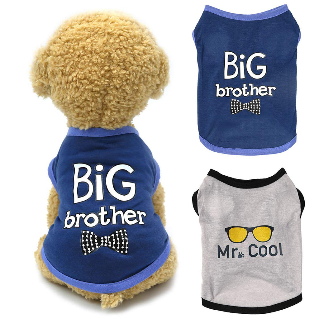 Dogs Shirt Pet Clothes, Puppy Clothing 2 Pack Brothers Printed Vest T-Shirt Cat Apparel Doggy Breathable Sweatshirt Outfits for Small Medium Large Dogs Boy Cool Tee Tank Top (Black+Gray, X-Small) Black+Gray - PawsPlanet Australia