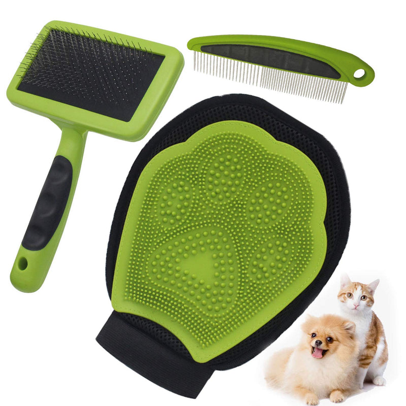 Self Cleaning Pet Brush Set,Pet Bathing Gloves and Comb, Dog Hair Removal Comb Set ,3 in 1 Dog Grooming Kit For Hair Removal And Carding - PawsPlanet Australia