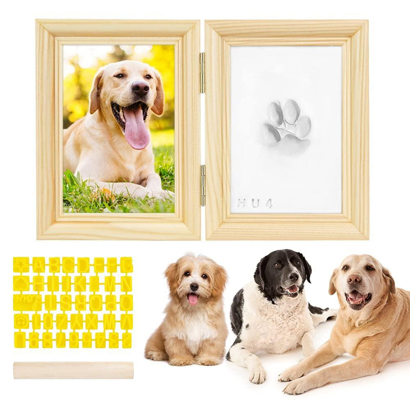 Lukovee Dog Pawprint and Desk Picture Frame, 6"x4.5" Clay Paw Print Keepsake & 6"x4.5" Photo Frame, Easy DIY Kits for Dog Cat Pet Gift Light Brown (with Clay Roller) - PawsPlanet Australia
