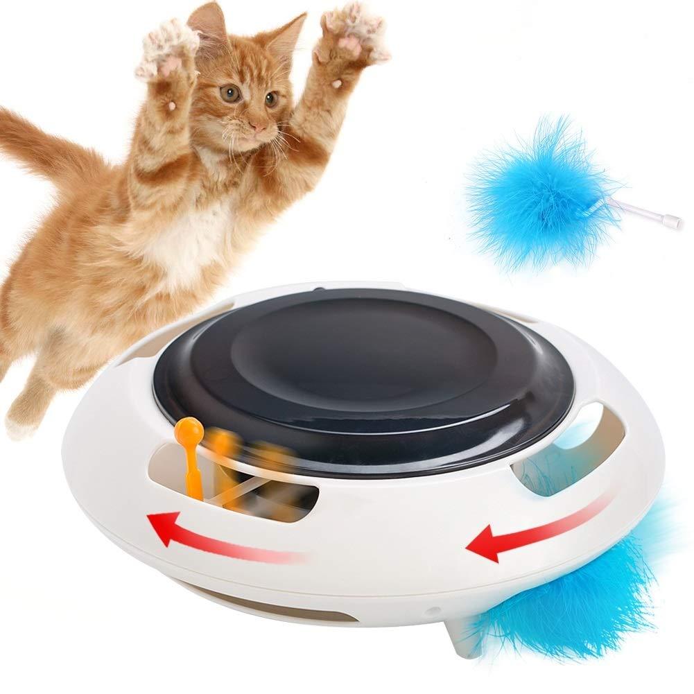 HWONMTE Interactive Cat Toys Automatic Kitten Toys with Rotating Feather,Funny Teasing and Spinning Toys for Indoor Cats Grey - PawsPlanet Australia