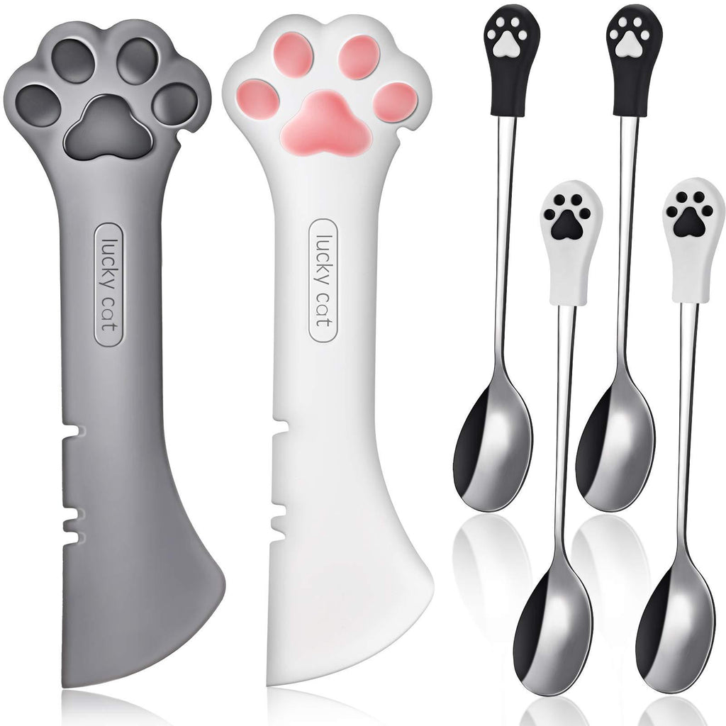 Romooa 6 Pieces Dog Cat Food Spoon Pet Food Can Spoon Set Include 2 Pieces Multifuctional Pet Can Openers and 4 Pieces 18/8 Stainless Steel Pet Food Spoons with Silicone Dog Claw Handle - PawsPlanet Australia