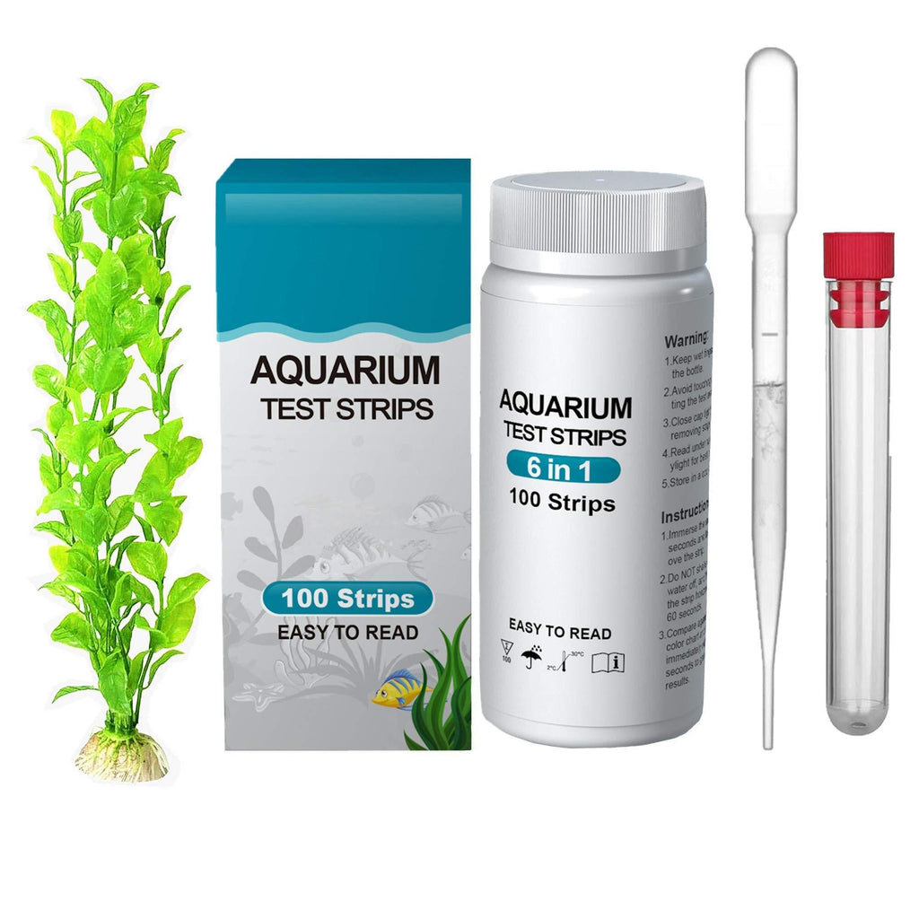 Lxiyu Aquarium Water Test Strips 6 in 1,Fish Tank Ph Test Kit for Testing Freshwater Saltwater Pond PH Ammonia Nitrate Nitrate and More -100 Count,Included Fake Aquatic Plants Test Tube and Dropper - PawsPlanet Australia