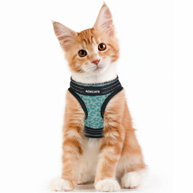 AOKCATS Small Dog Harness, Adjustable Leopard Puppy Harness and Cat Harness Soft Mesh Dog and Cat Universal Harness Reflective Dog Vest Harness Comfort Fit for Puppy Small Medium Dogs and Cat Small (Chest: 11" - 13.5") Light Blue - PawsPlanet Australia