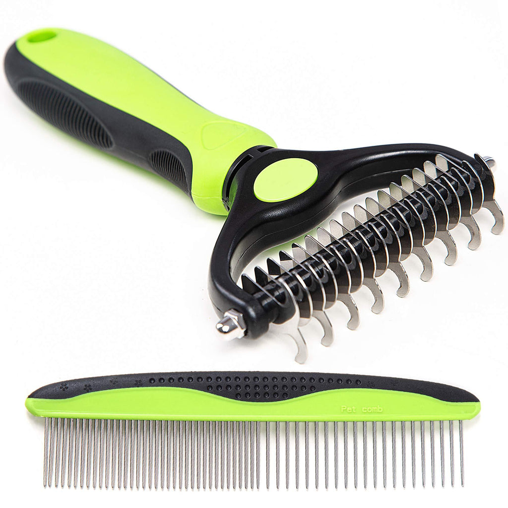 REXIPETS Pet Dematting Grooming Set- 2 Sided Undercoat Rake + Grooming Comb for Dogs, Cats & Pets- Safe and Easy Mats & Tangles Removing - PawsPlanet Australia