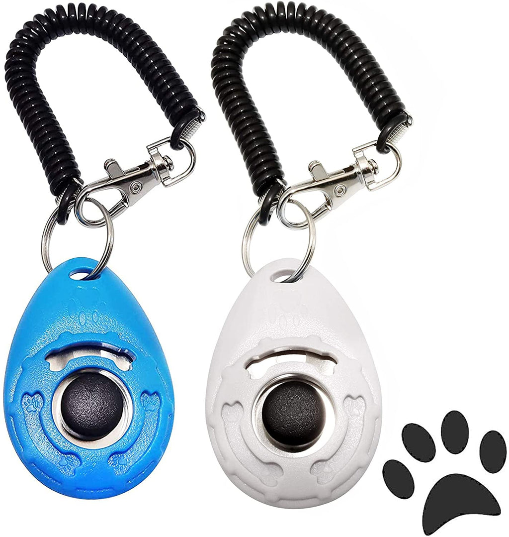 HSCCGI Dog Training Clicker, Puppy Clicker Trainer with Wrist Strap Durable Lightweight Easy to Use, Pet Training Clicker for Sound-Sensitive Animals, 2 Pack (White+Blue) - PawsPlanet Australia