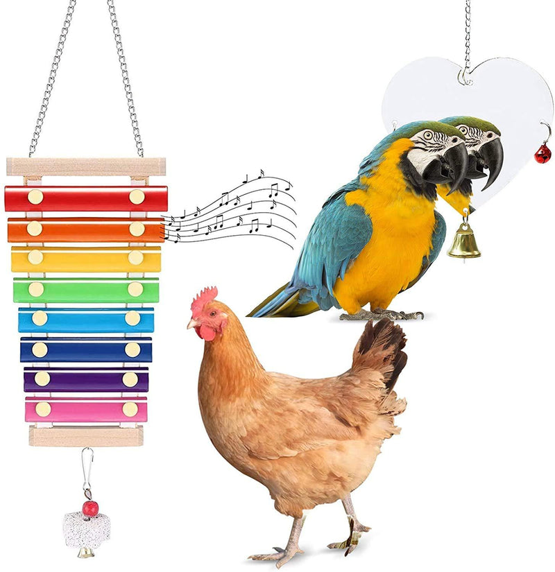 FTGO Colorful Pet Bird Parrot Chew Toy Hanging Cockatiel Parakeet Playing Cage Bite Toys & Parrot Bird Mirror Heart Shape Hanging Bell Climb Pet Playing Toy Cage Decor Chicken Xylophone Toy - PawsPlanet Australia