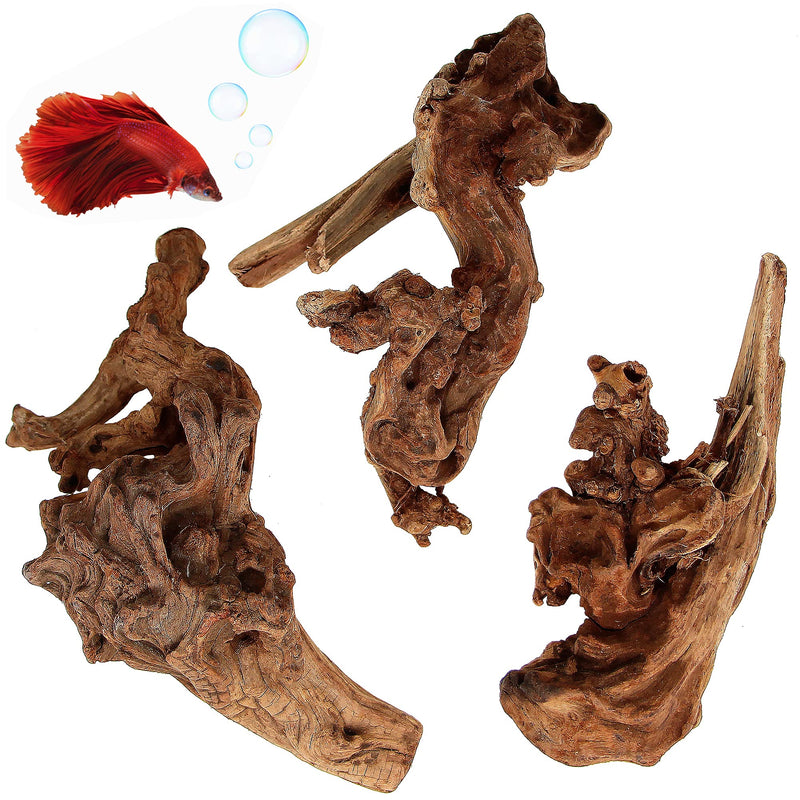 PETWAKEY-ST 3 Pack Aquarium Driftwood, Natural Fish Tank Wood Reptile Climb Branches Decorations Size -6 in -10 in - PawsPlanet Australia