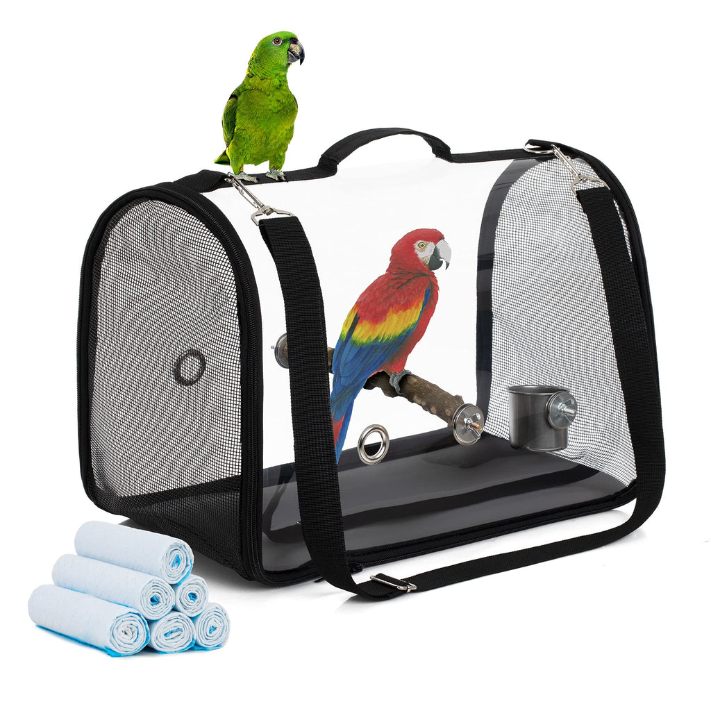 Moloni Bird Carrier with 6-Pieces Pee Pads and Feeding Cup，Breathable & Lightweight & Portable Pets Parrot Birds Travel Cage Black - PawsPlanet Australia