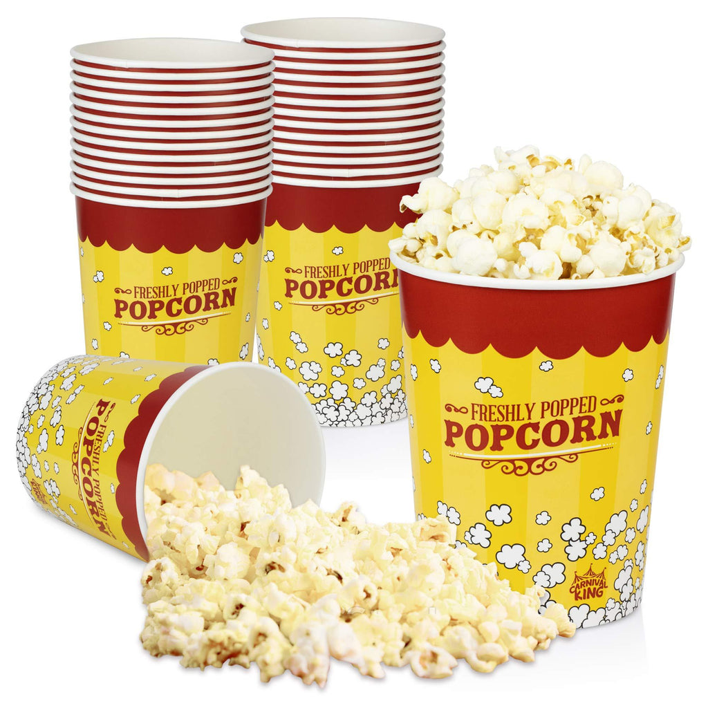 [25 Pack] Popcorn Buckets Disposable - 32 Oz Yellow and Red Paper Popcorn Containers - Solo Popcorn Tubs for Home and Theater Movie Night - Popcorn Cups for Circus, Carnival Theme Party Decorations 25 - PawsPlanet Australia