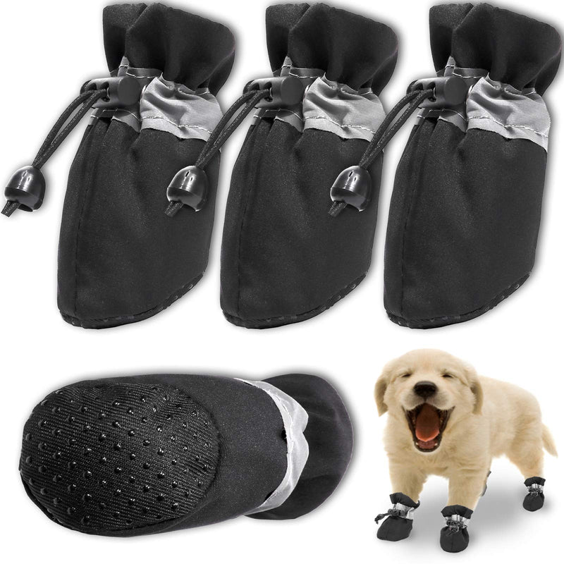 FURNOSE Dog Boots Non Slip Dog Shoes for Medium Small Dogs with Reflective Straps, Dog Paw Protectors for Hot Pavement/Winter/Snow 4 PCS Size 4: 1.57"(W) black - PawsPlanet Australia