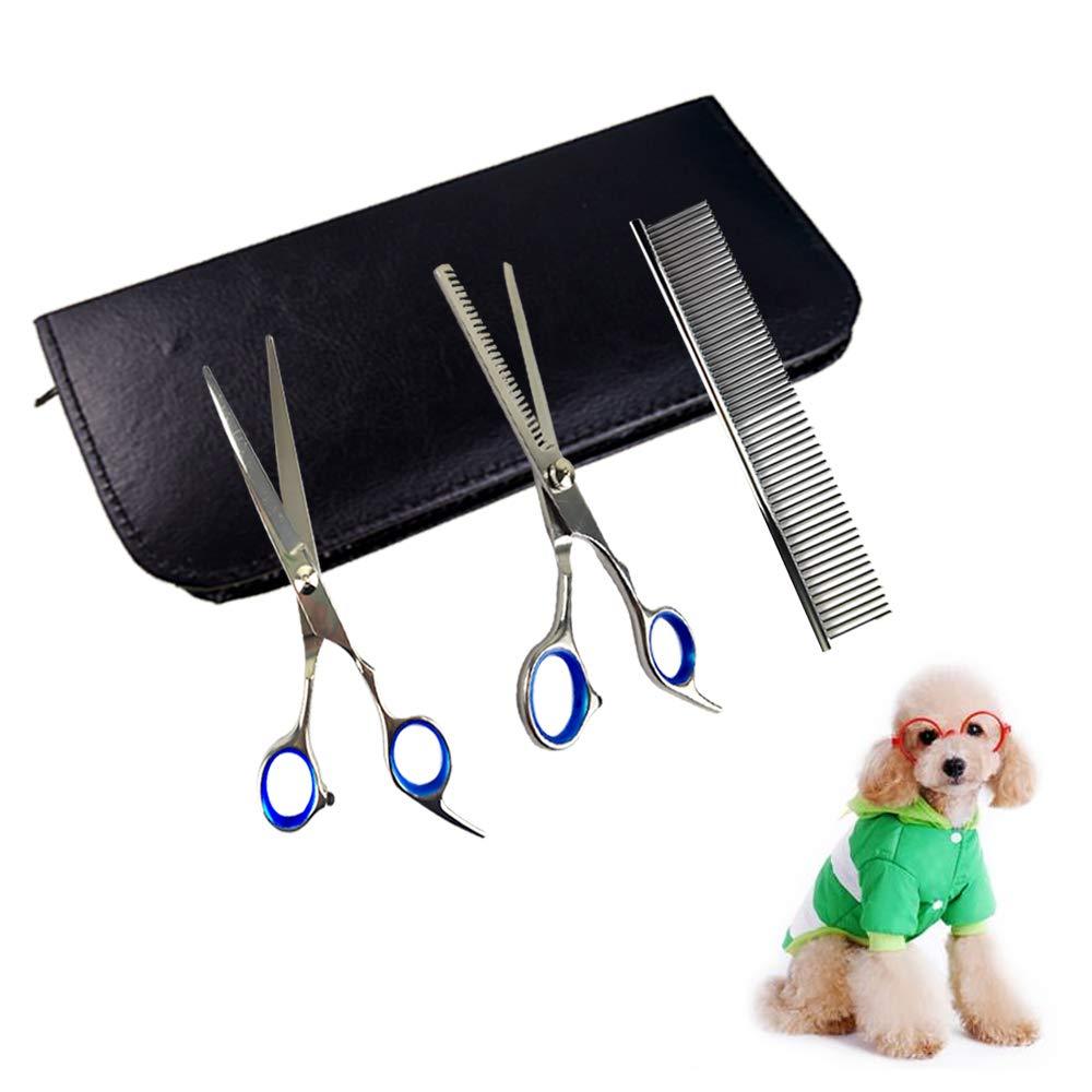 XIANXUN Professional Dog Grooming Scissors Kit, 6 Inch Pet Grooming Comb Thinning Shears Four-piece suit - PawsPlanet Australia