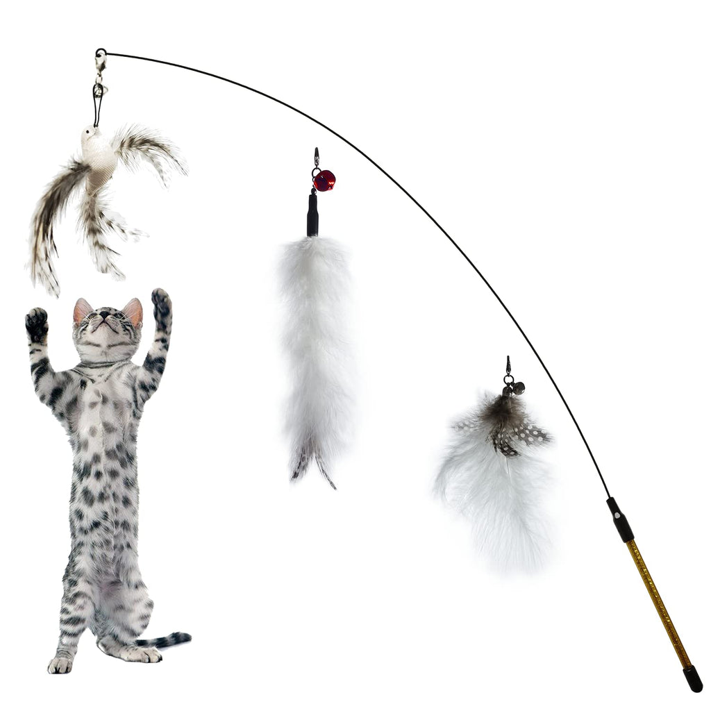 FUPUSUN 2021 Latest Cat Feather Toys, Interactive Cat Toys Kitten Toys, 1PCS Elasticity Cat Wand Toy and 3PCS Teaser Refills Tail Bird Feathers, Cat Toys for Indoor Cats Kitten Play Chase Exercise - PawsPlanet Australia