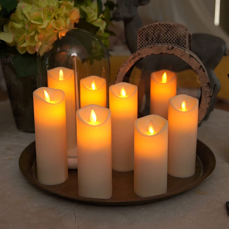 Homemory Flickering Flameless Candles, Moving Flame, Battery Operated LED Pillar Candles with Timer and Remote, Made of Wax-Like Frosted Plastic, Won't Melt, Ivory, Set of 8 - PawsPlanet Australia