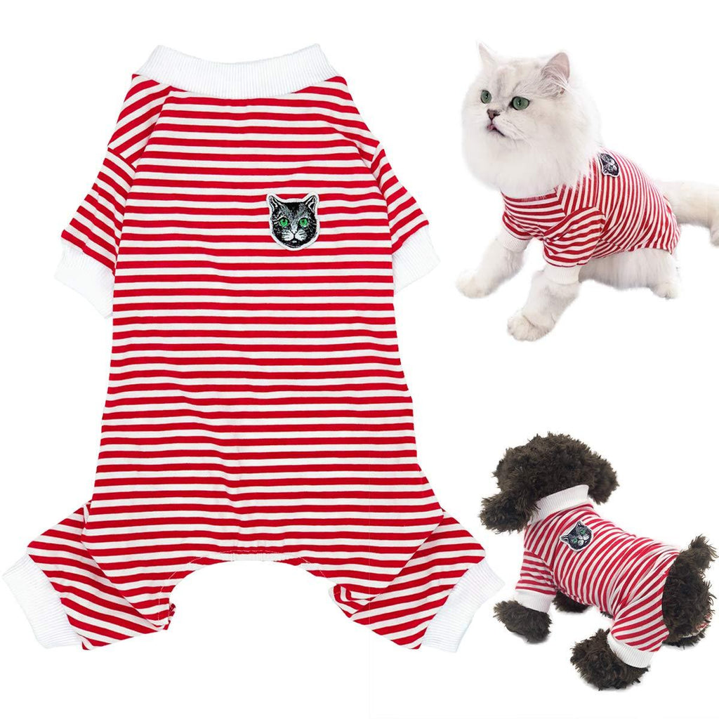 Dogs Pajamas Striped Shirt Pet Jumpsuit Bodysuit Soft Cotton Clothes Cats Lovely Clothing Puppy Red Jumpsuits Outfit Pants for Dogs Boy Girl Small Medium Onesies Apparel PJS (X-Small, Jumpsuit) X-Small - PawsPlanet Australia