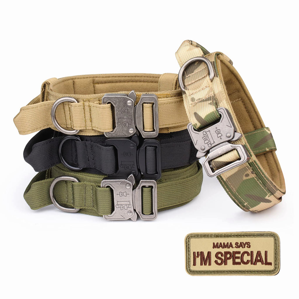 Tactical Dog Collar - KCUCOP Military Dog Collar with Mama Says I m Special Patch Thick with Handle K9 Collar Tactipup Dog Collars Adjustable Heavy Duty Metal Buckle for M,L,XL Dogs Medium Black - PawsPlanet Australia