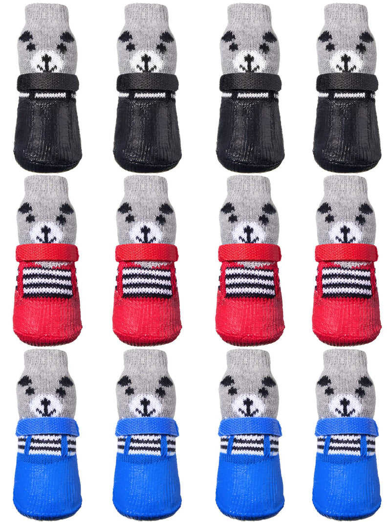 12 Pieces Dog Socks Pet Dog Cat Boots Shoes Adjustable Waterproof Breathable Anti-Slip Sole Dog Shoes Puppy Pet Paw Protector for Small Tiny Dogs, Black, Red, Blue Medium - PawsPlanet Australia