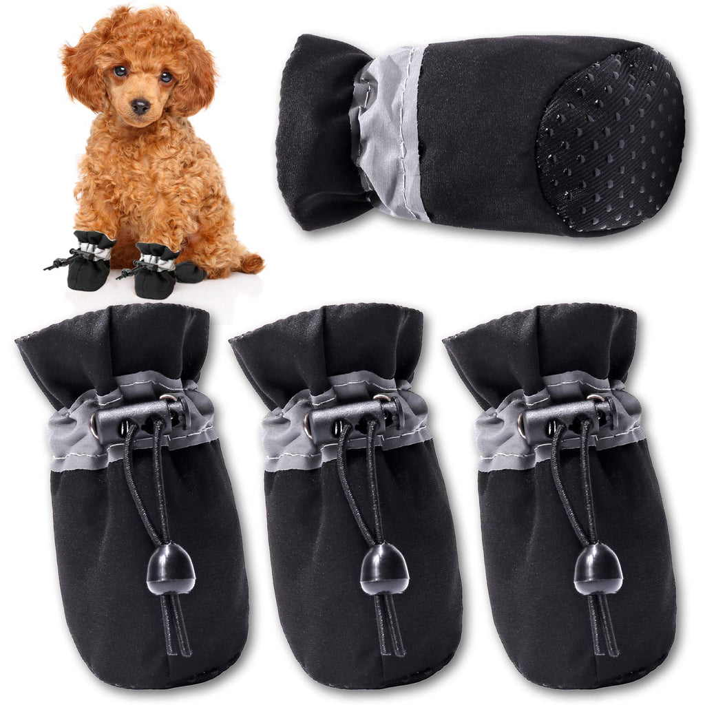 FOKWOW Dog Boots Anti-Slip Dog Shoes for Small Dogs Paw Protector Adjustable Puppy Shoes with Reflective Strip 4PCS Size 3: 1.77"x1.37"(L*W) Black - PawsPlanet Australia