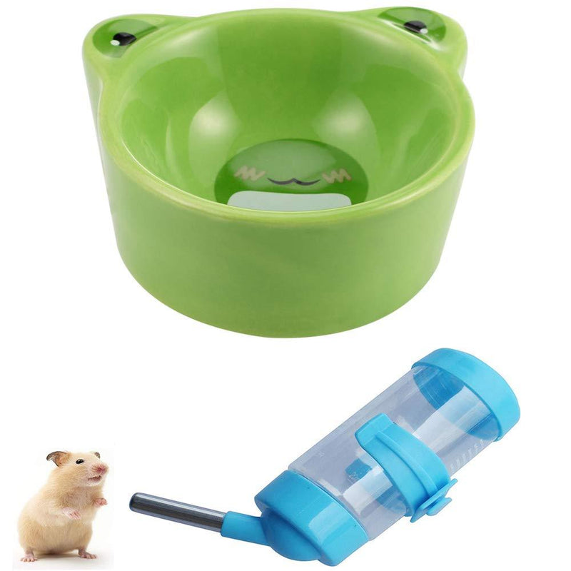 Hamster Feeding Bowl with Water Bottle,Ceramic Small Animal Dishes Food and Water Bowl for Small Rodents Gerbil Hamsters Mice Guinea Pig Hedgehog and Other Small Animals(2 pcs) (Green) Green - PawsPlanet Australia