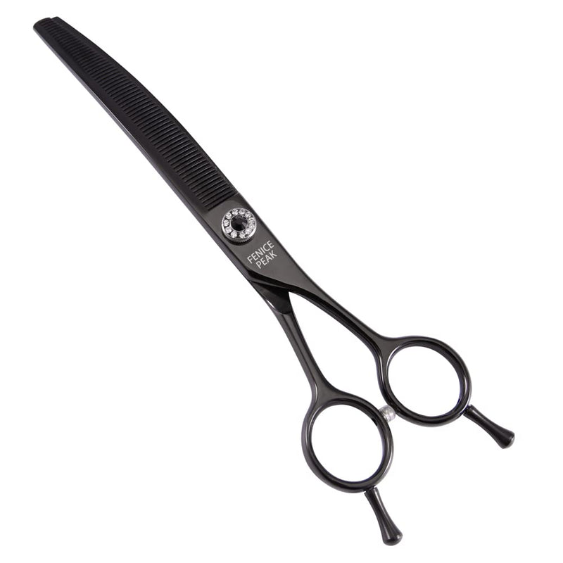 Fenice Peak Professional Dog Grooming Scissors Pet Curved Thinning Shears 7.0'' Extremely Sharp Blades 440C Steel Thinning Scissors Durable Smooth Motion & Fine Cut for Dogs and Cats(Black) Black - PawsPlanet Australia
