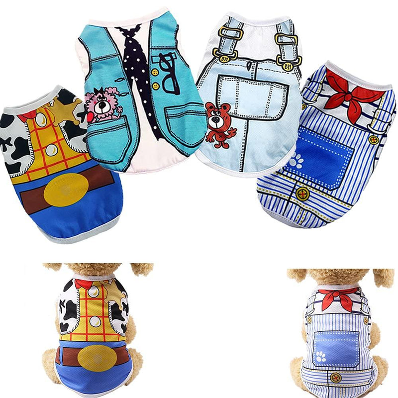 Sebaoyu Dog Clothes for Dogs Boy -4 Pack Summer Pet Shirts Fake Suspender Vest Puppy Accessories Breathable Mesh Clothes for Small to Large Dogs Cat Strap/tie/bow tie/stripes X-Small/2.2-4.4LB - PawsPlanet Australia