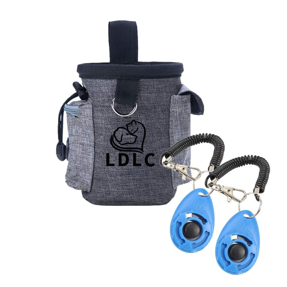 DYJKOUG Light Grey Dog Treat Pouch for Training with 2pcs Blue Dog Training Clickers with Wrist Lanyard, Men & Women, Fanny Pack and Waste Bag Dispenser, Large Capacity - PawsPlanet Australia