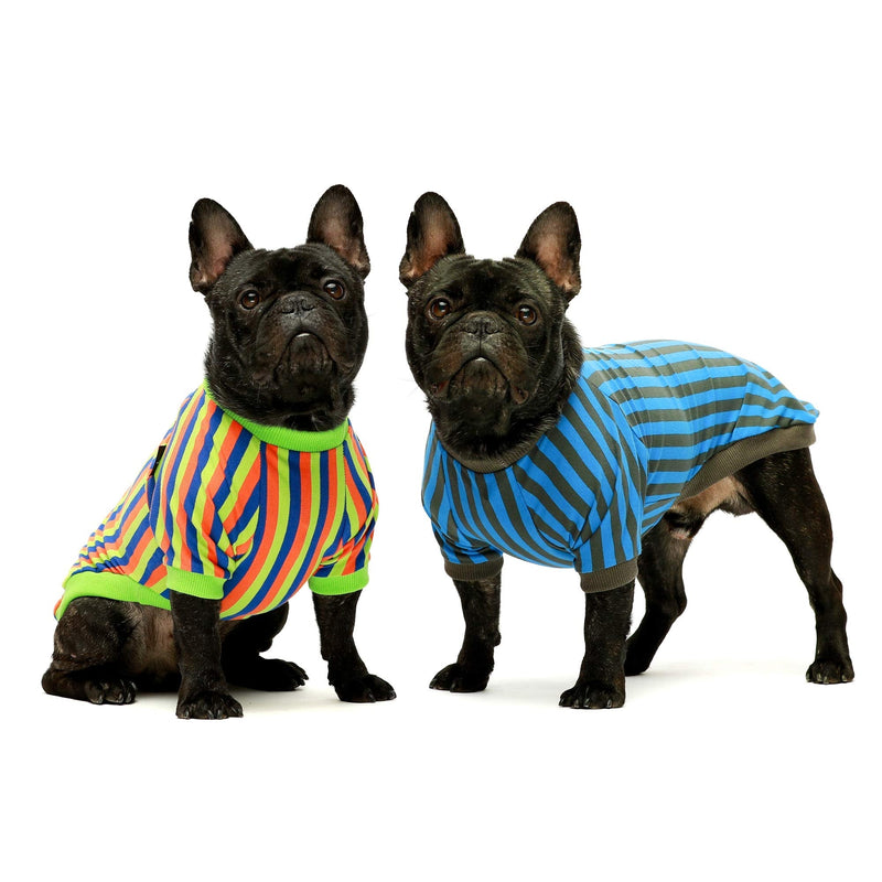 Fitwarm 2-Pack 100% Cotton Striped Dog Shirts for Dog Clothes Puppy T-Shirts Cat Tee Breathable Strechy X-Small Blue-Green - PawsPlanet Australia