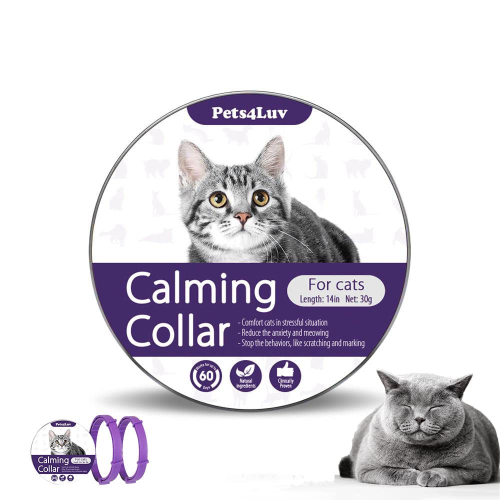 Pets4Luv Calming Collar for Cats - Pheromone Calm Collars, Anxiety Relief Fits Small Medium and Large Cat - New Version - Adjustable and Waterproof with 100% Natural 2 Pack - PawsPlanet Australia