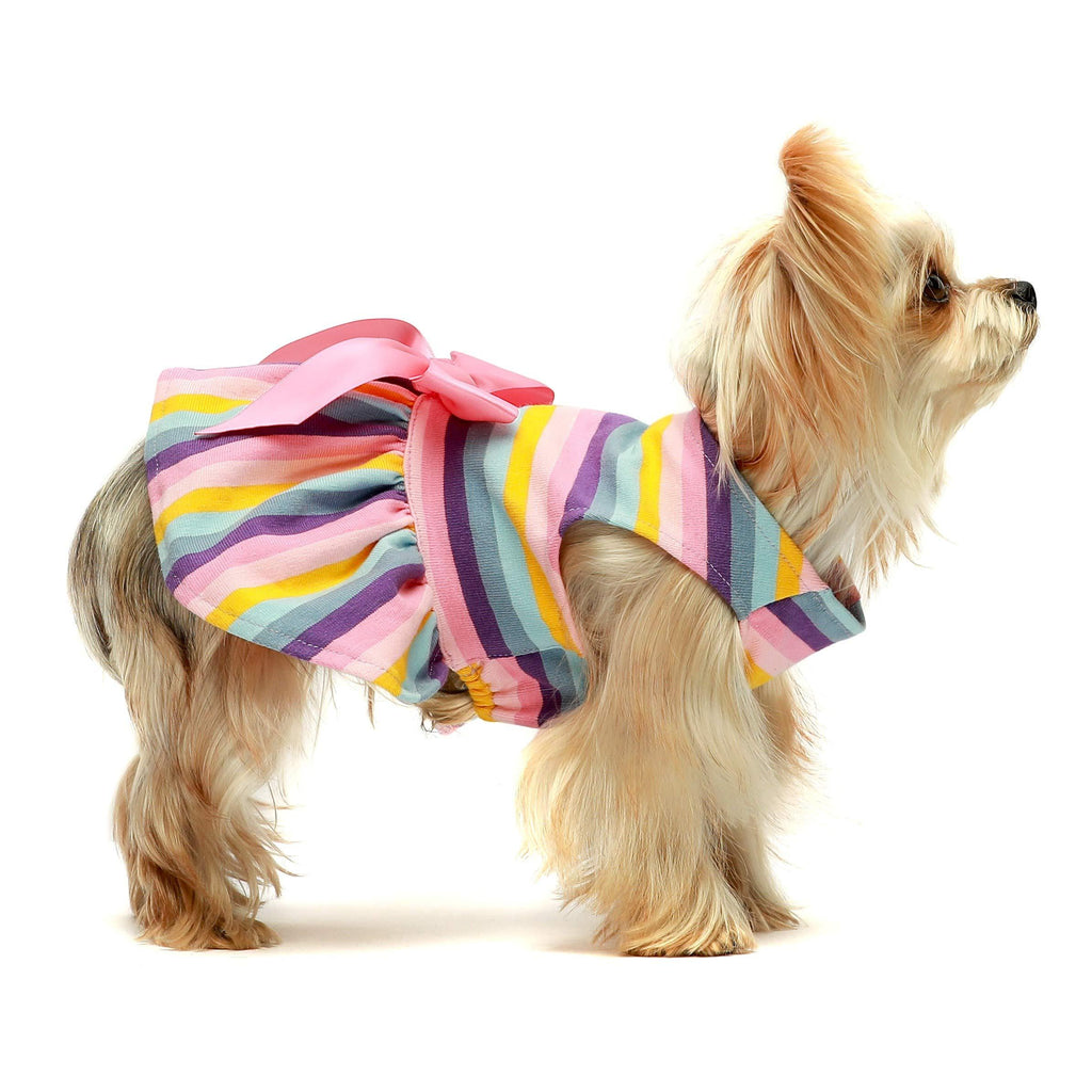 Fitwarm 100% Cotton Dog Dresses Pet Clothes for Doggie Striped Dress Cat Vest Puppy Shirts Colorful Rainbow X-Small Pink - PawsPlanet Australia