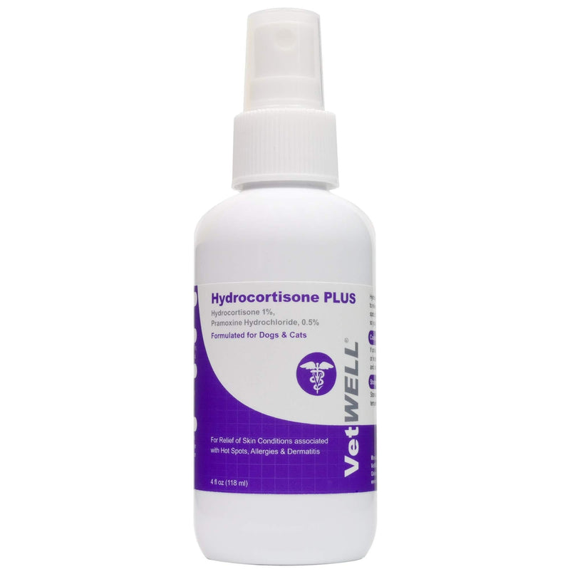VetWELL Hydrocortisone Spray for Dogs & Cats - Itchy Skin Relief from Hot Spots, Bites, Scrapes, Irritated Skin, & Dermatitis - 4 oz Anti Itch Spray with Pramoxine - PawsPlanet Australia