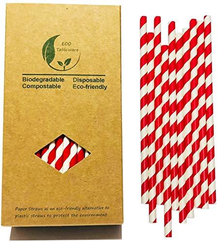 Red And White Striped Paper Straws Drinking, 7.75 Inch Bright Red Stripes(White Red Strip) - PawsPlanet Australia