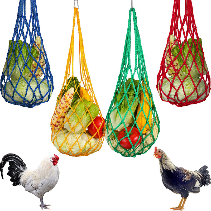 4 Pieces Chicken Vegetable String Bag Chicken Cabbage Feeder Treat Feeding Tool Chicken Vegetable Cabbage Snack Hanging Feeder Toys with Hook for Chickens, Goose, Duck, Large Birds - PawsPlanet Australia