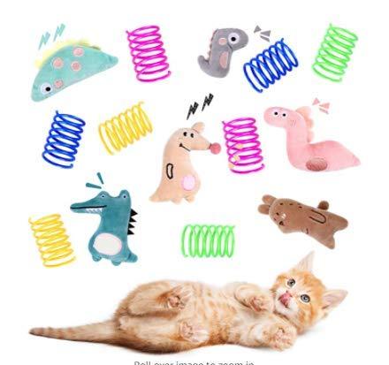 Zomiboo 14 Pieces Catnip Toy Cat Springs Toy Set Includes 6 Pieces Plush Catnip Cat Chew Toys 8 Pieces Plastic Colorful Coils Spiral Springs for Cat Kitten Indoor and Outdoor Playing - PawsPlanet Australia