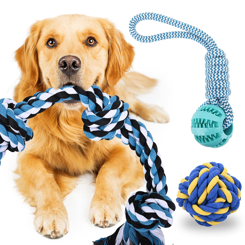 Dog Rope Toys for Aggressive Chewers, 3 Pack Puppy Interactive Chew Toy Indestructible Cotton Rope Ball Tough Tug Toys Set for Small-Meidum Dogs Prevent Boredom and Relieves Stress style 1 - PawsPlanet Australia