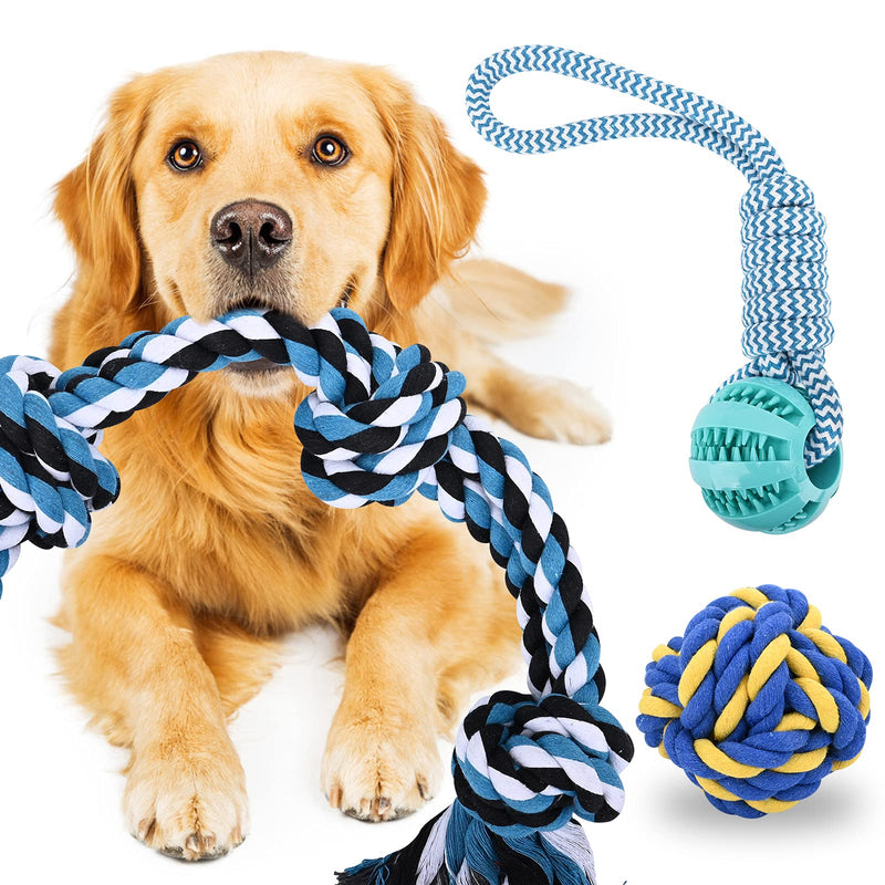 Dog Rope Toys for Aggressive Chewers, 3 Pack Puppy Interactive Chew Toy Indestructible Cotton Rope Ball Tough Tug Toys Set for Small-Meidum Dogs Prevent Boredom and Relieves Stress style 1 - PawsPlanet Australia
