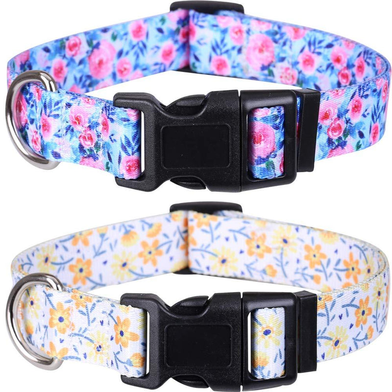 2 Pack Dog Collar Floral Adjustable Nylon Pet Collars for Small Medium Large Dogs Puppy - PawsPlanet Australia