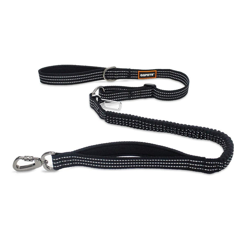 Dog Leash with Car Safety Seat Belt Heavy Duty 6 FT Strong Shock Absorbing Bungee Multifunctional Reflective Pet Leashes for Medium& Large Dogs 2 Padded Traffic Handle Anti-Pull Black Medium/Large-1 inch wide, 4-6 ft length - PawsPlanet Australia