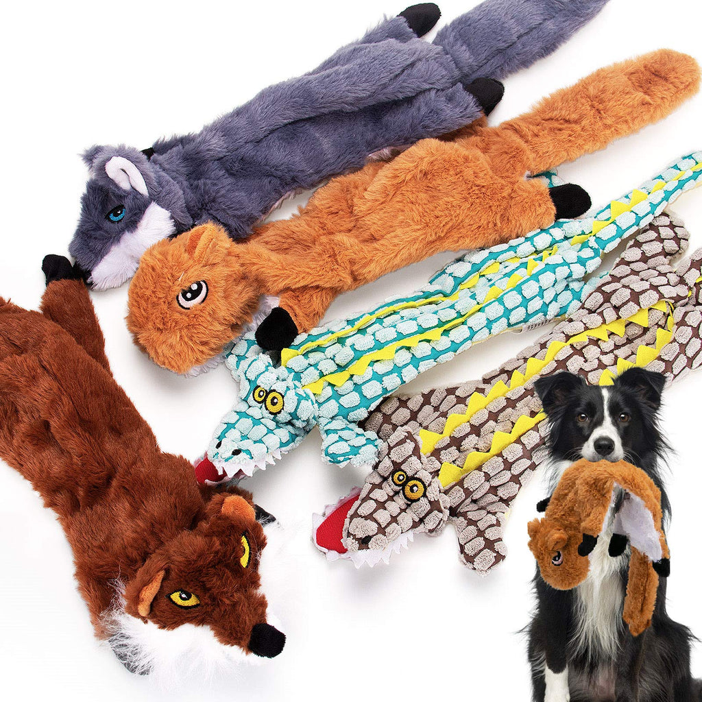 5 Pack Squeaky Dog Toys No Stuffing,No Choking or Chew Risk Plush Dog Toys for Small Medium Dogs, Cute Animals Natural Puppy Toys for Teething(Squirrel,Wolf,Fox,2 Crocodile) - PawsPlanet Australia