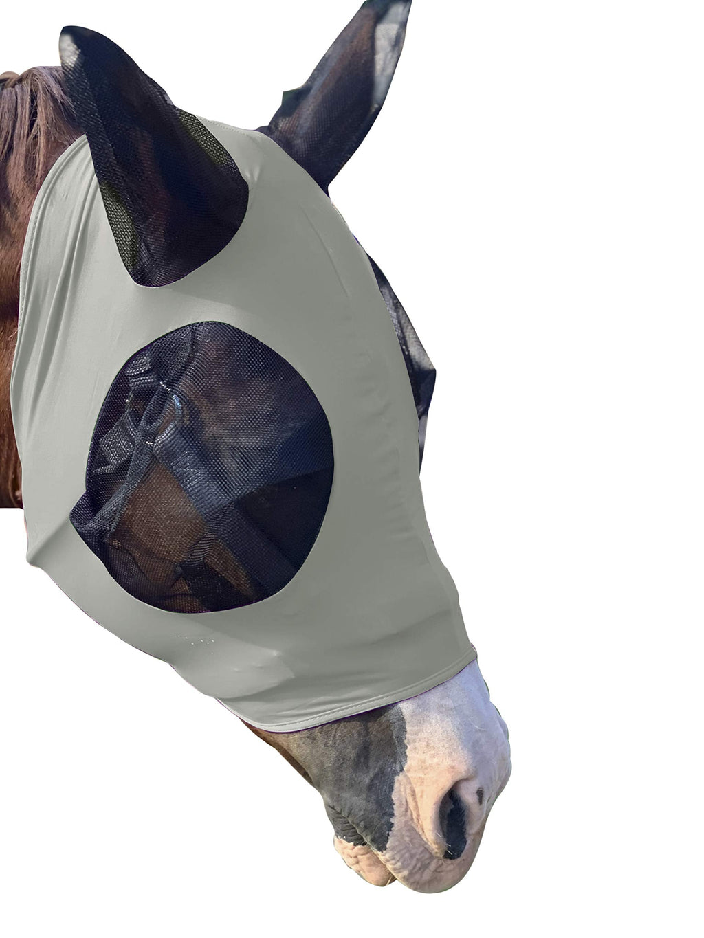 Lycra Horse Fly Mask with Ears Comfort Fit Mesh Trail Pasture Sun UV Protection (Horse, Gray) - PawsPlanet Australia