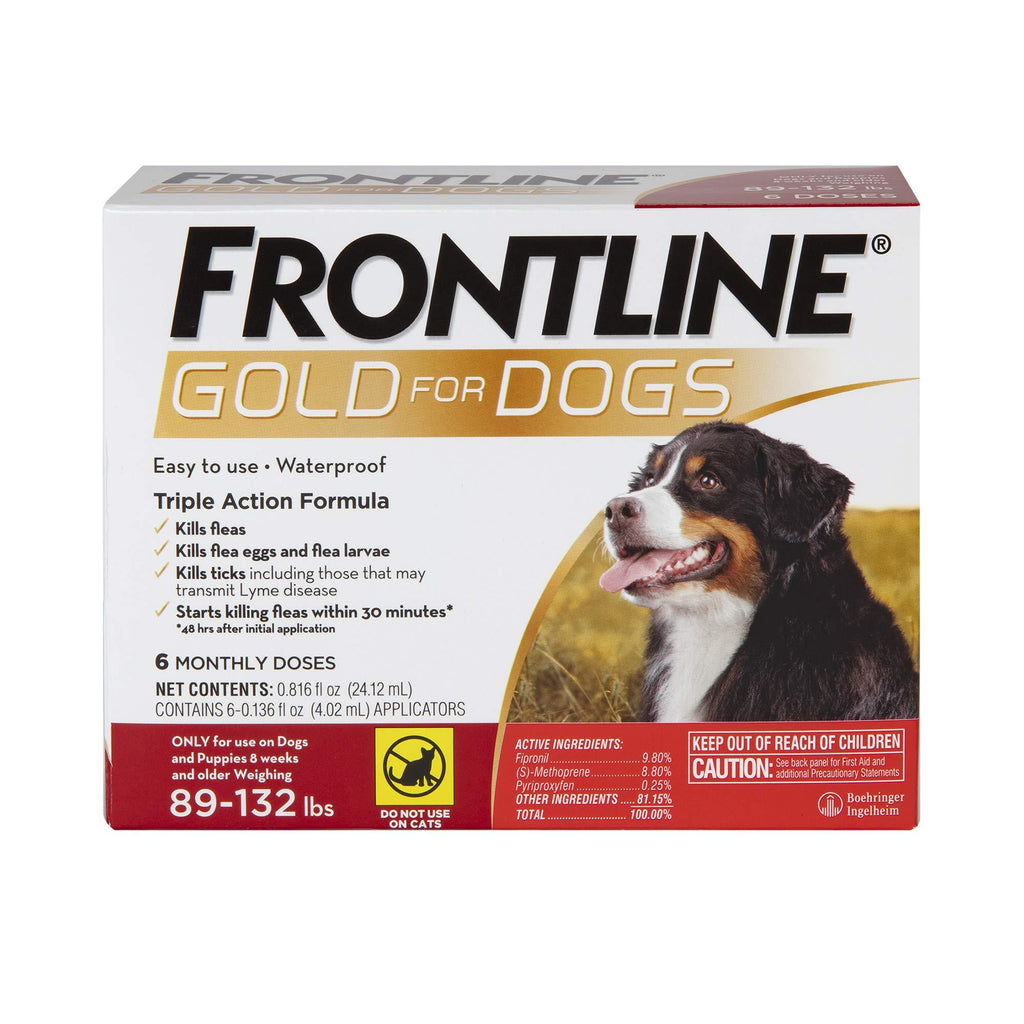 FRONTLINE Gold for Dogs Flea & Tick Treatment, 89-132 lbs, 6ct - PawsPlanet Australia
